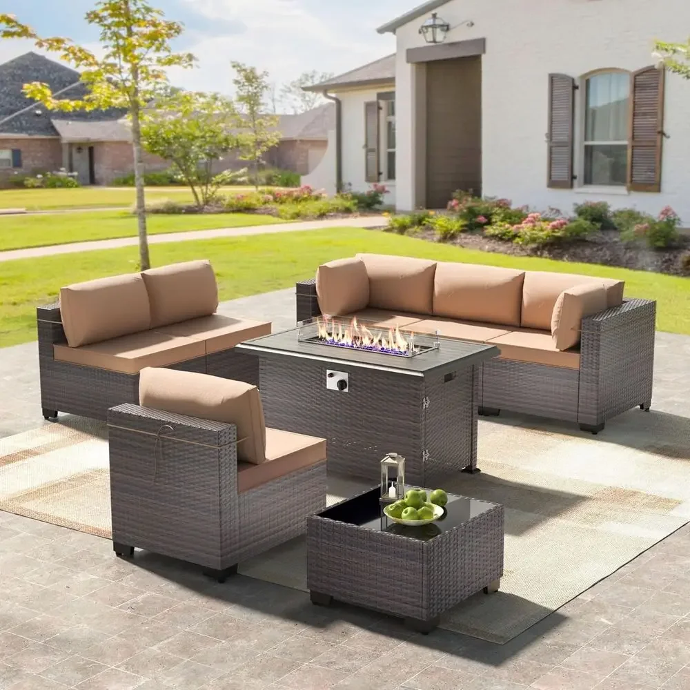 Outdoor Furniture Set With Fire Pit - 8-Piece Outdoor Patio Furniture Set with