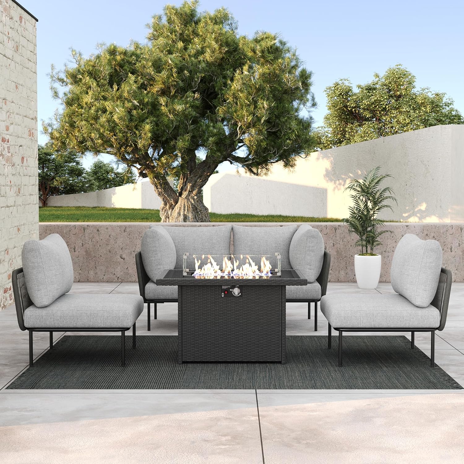 Outdoor Furniture Set With Fire Pit - 5 Pieces Aluminum Patio Furniture Set,