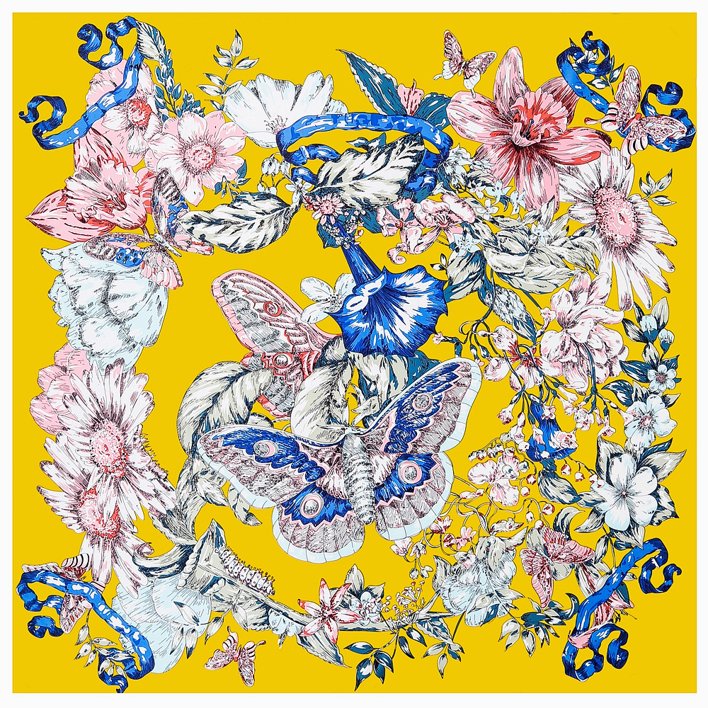 Outdoor Furniture Decor - Twill Silk Scarf Butterfly Flowers Print