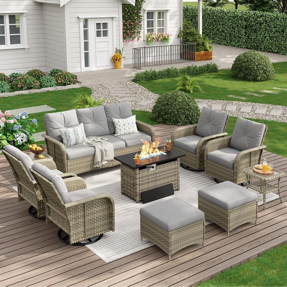 Outdoor Furniture Set With Fire Pit - 12-Piece Outdoor Patio Furniture Set with