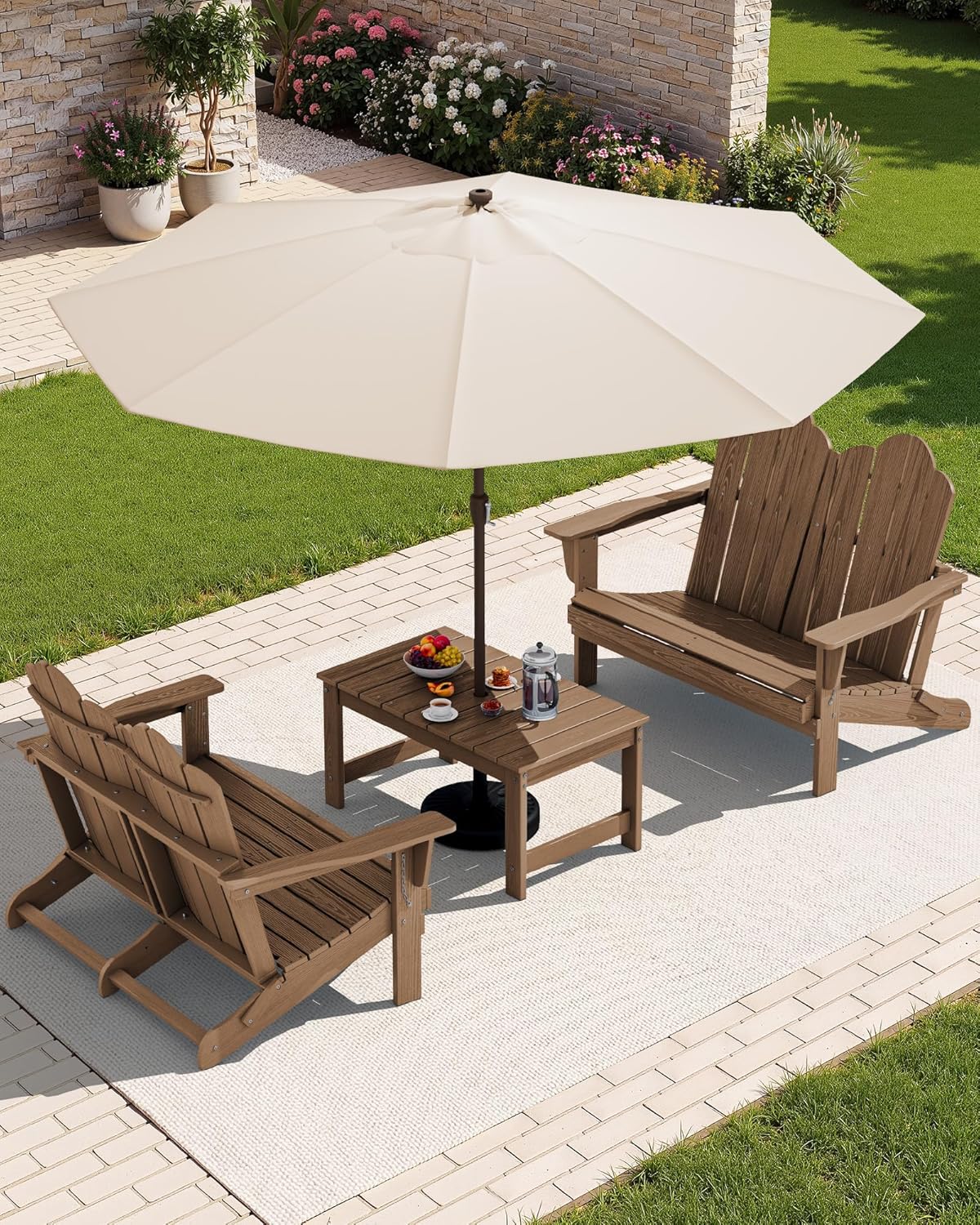 Outdoor Furniture Hdpe - Folding Adirondack Bench, HDPE All-Weather Adirondack