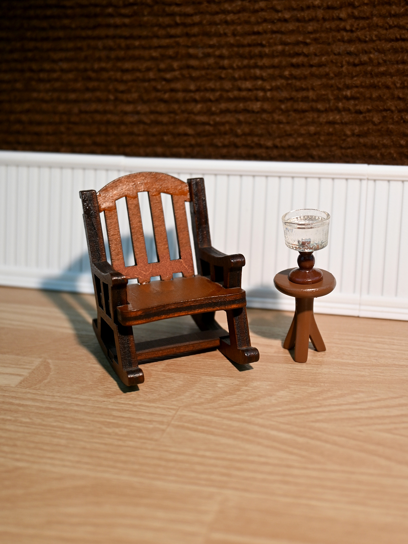 Outdoor Furniture Wooden - Miniature Rocking Chair, Miniature Desk Lamp,