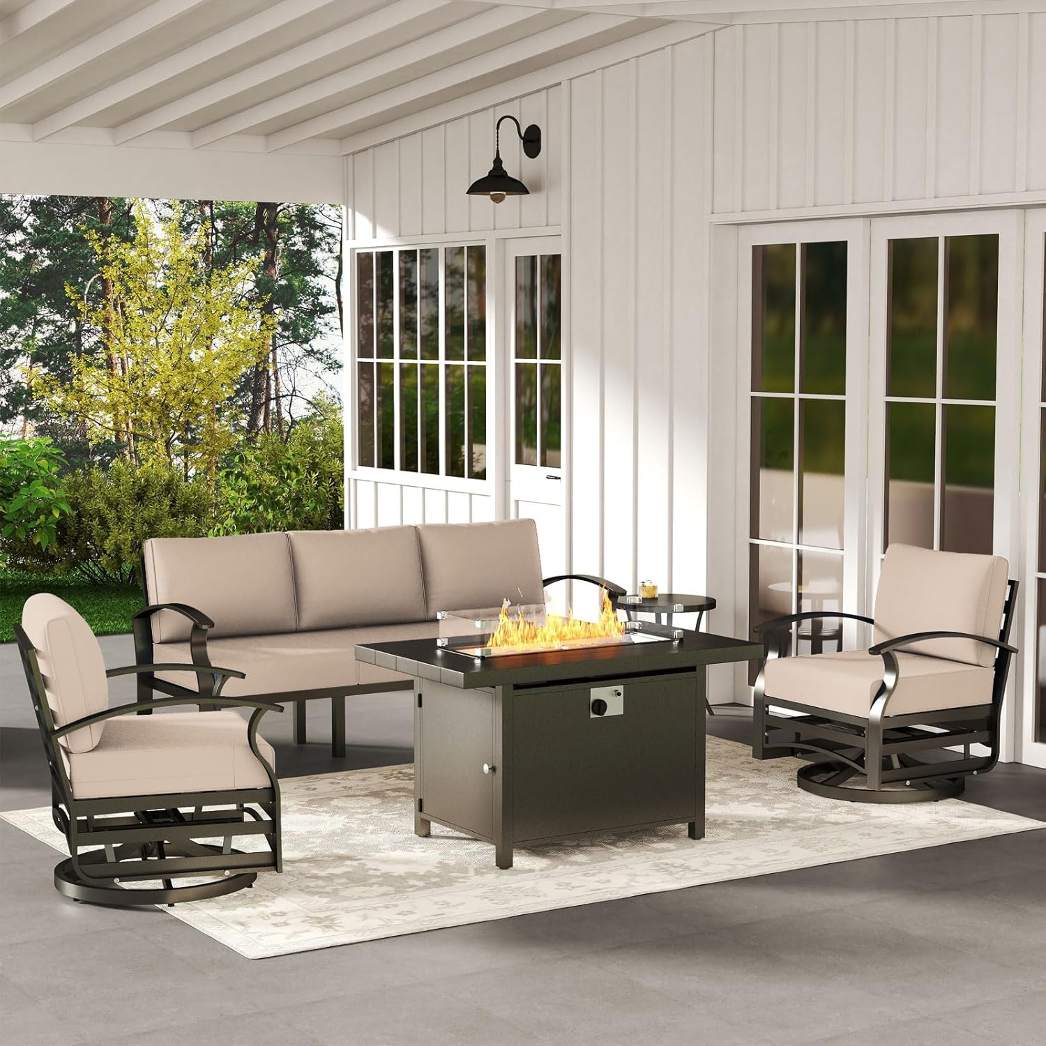 5-seat Aluminum Patio Sectiona - Outdoor Furniture Set With Fire Pit ulasan dan harga