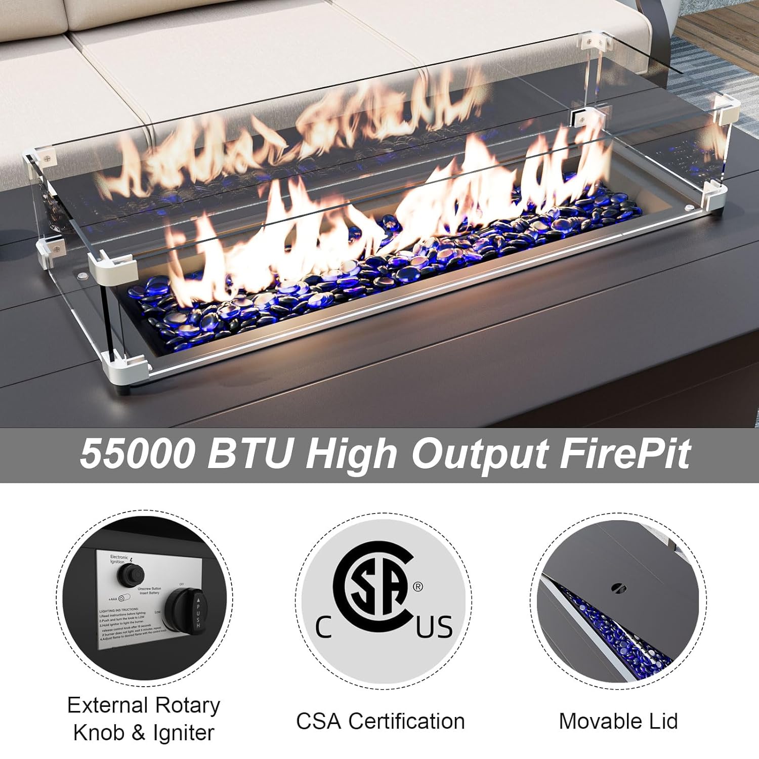 5-seat Aluminum Patio Sectiona - Outdoor Furniture Set With Fire Pit ulasan dan harga