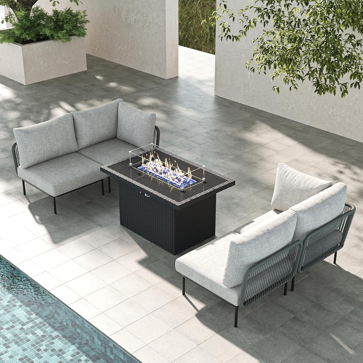 5 Pieces Aluminum Patio Furnit - Outdoor Furniture Set With Fire Pit ulasan dan harga