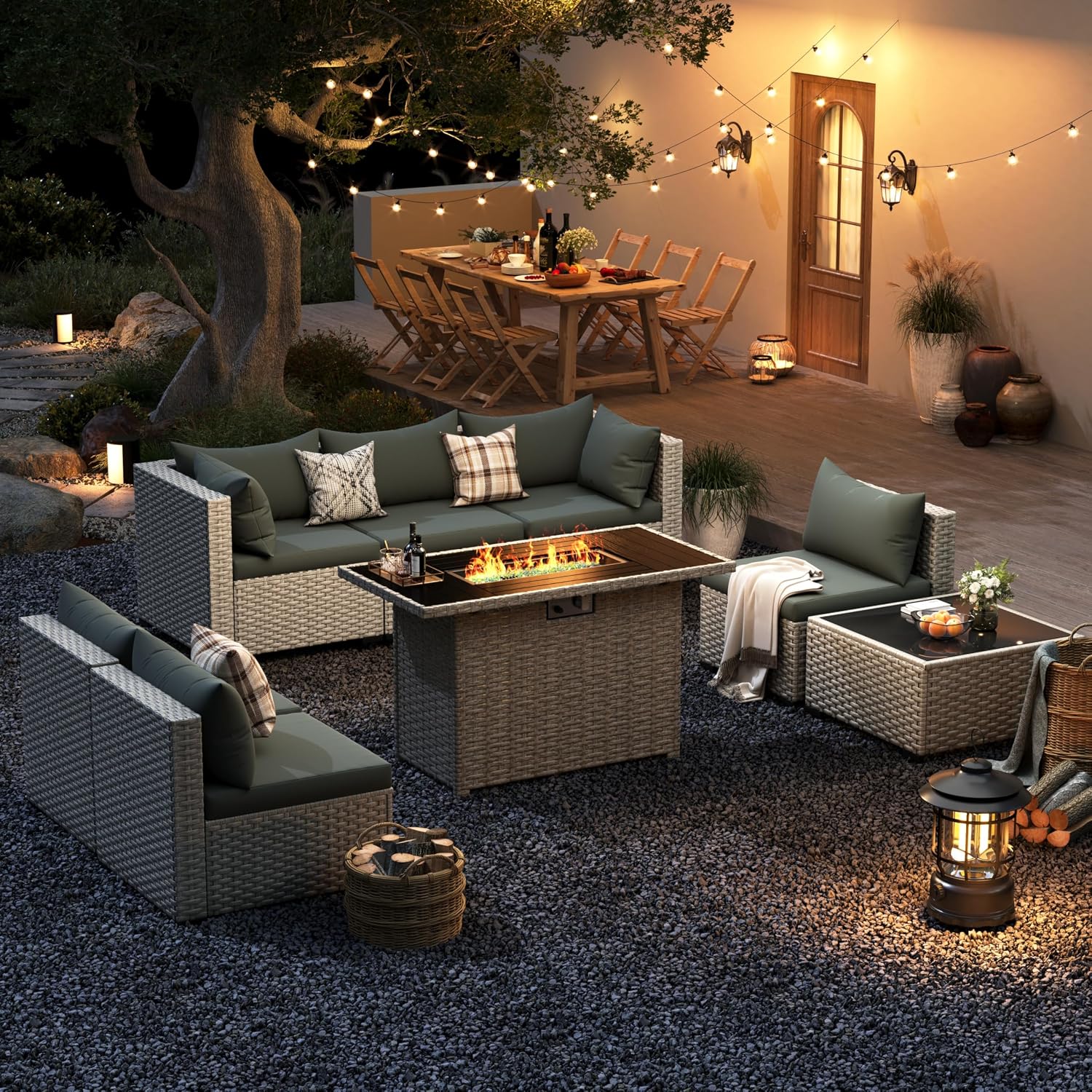 8-Seat Outdoor Sectional Sofa  - Outdoor Furniture Set With Fire Pit ulasan dan harga