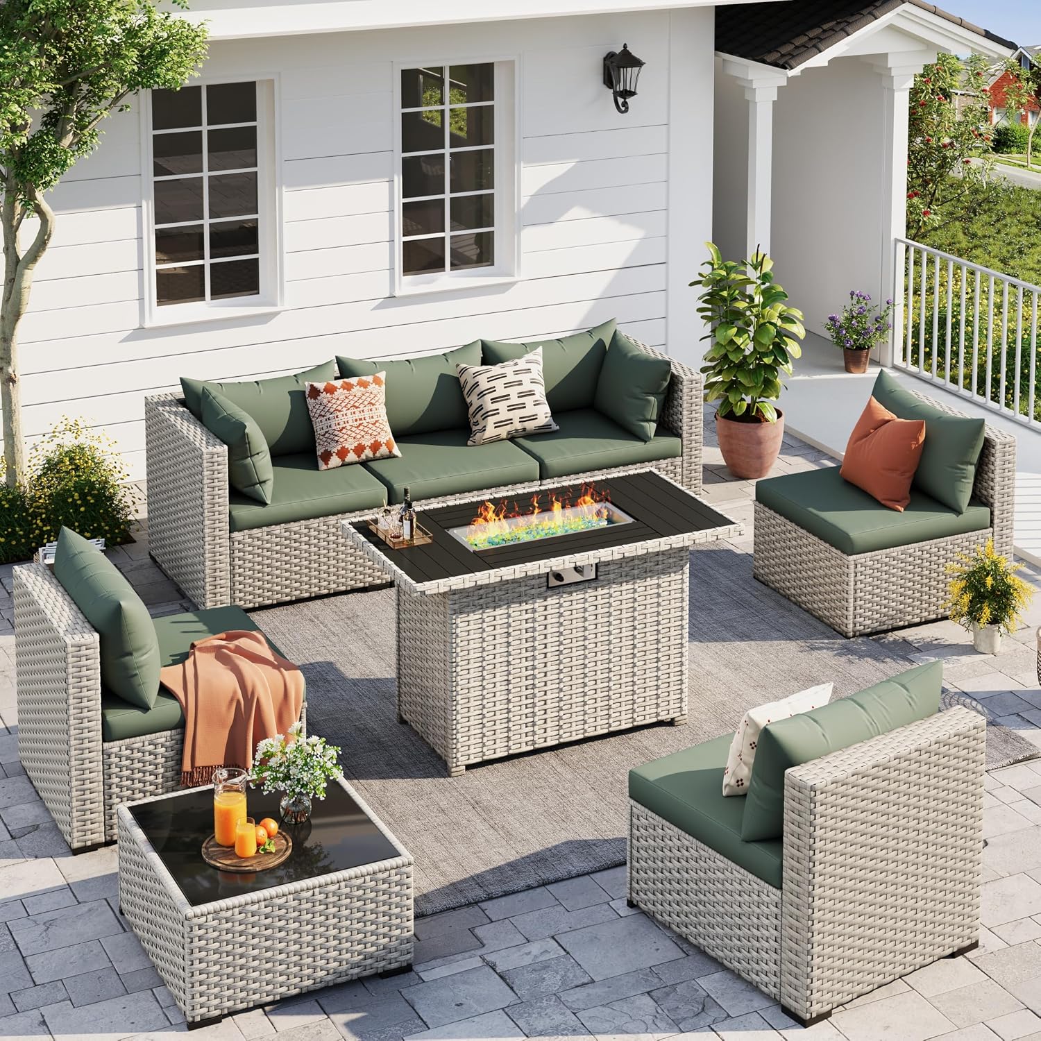 8-Seat Outdoor Sectional Sofa  - Outdoor Furniture Set With Fire Pit ulasan dan harga