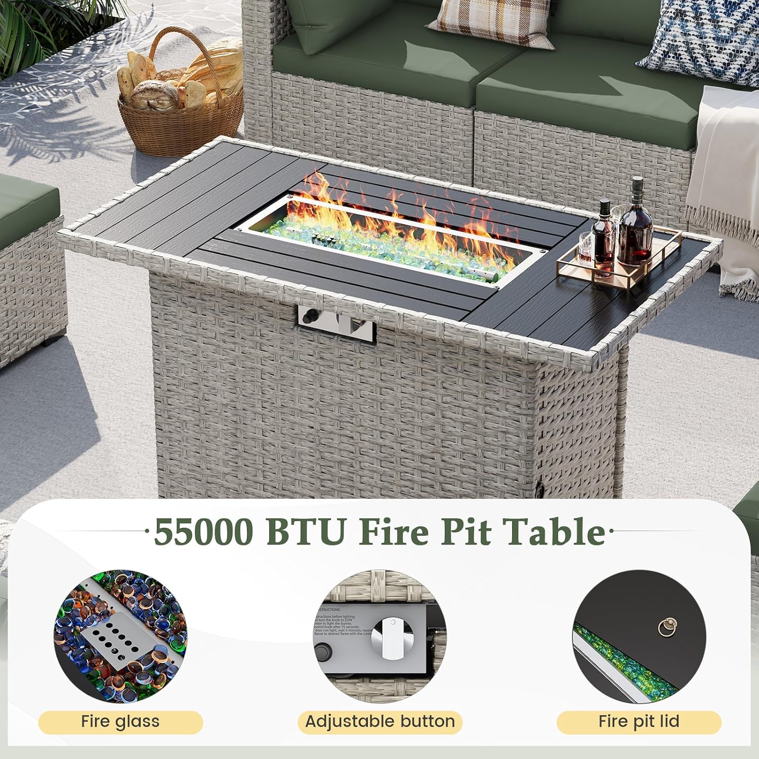 8-Seat Outdoor Sectional Sofa  - Outdoor Furniture Set With Fire Pit ulasan dan harga