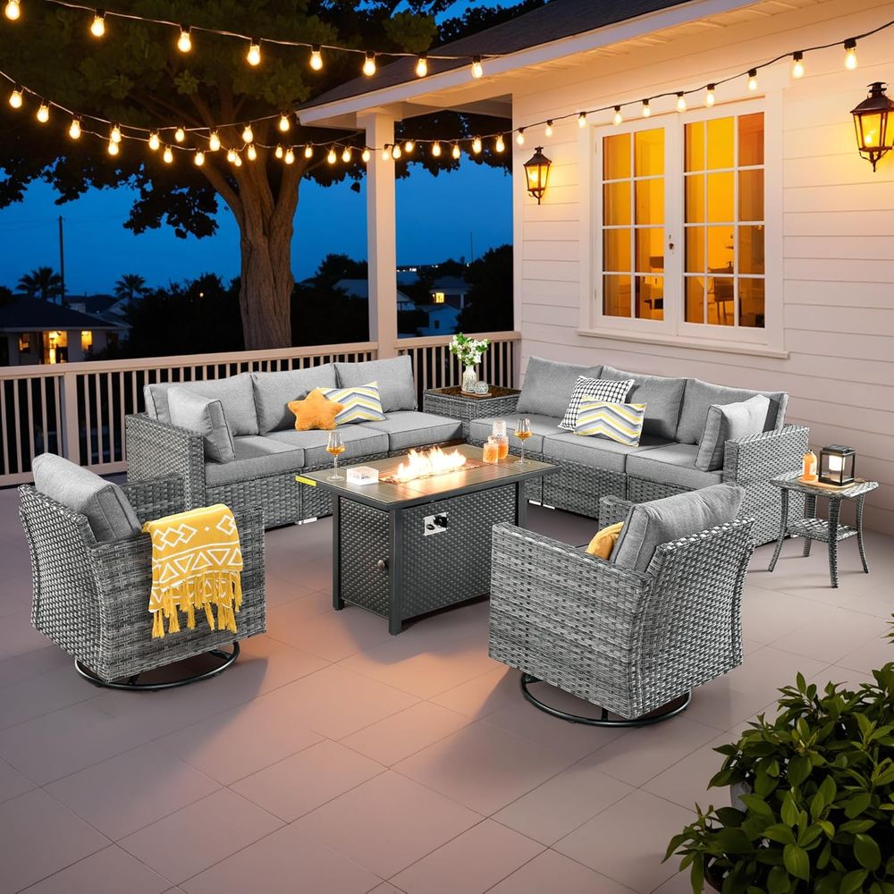 11-Piece Outdoor Patio Furnitu - Outdoor Furniture Set With Fire Pit ulasan dan harga