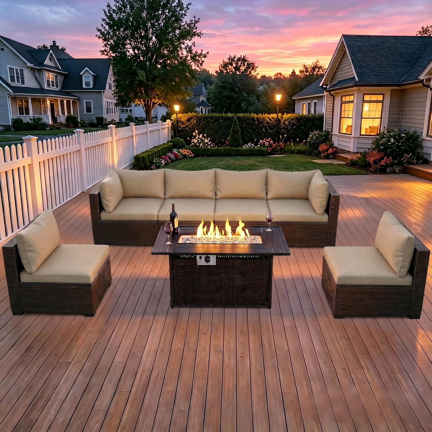 8-Piece Wicker Patio Conversat - Outdoor Furniture Set With Fire Pit ulasan dan harga