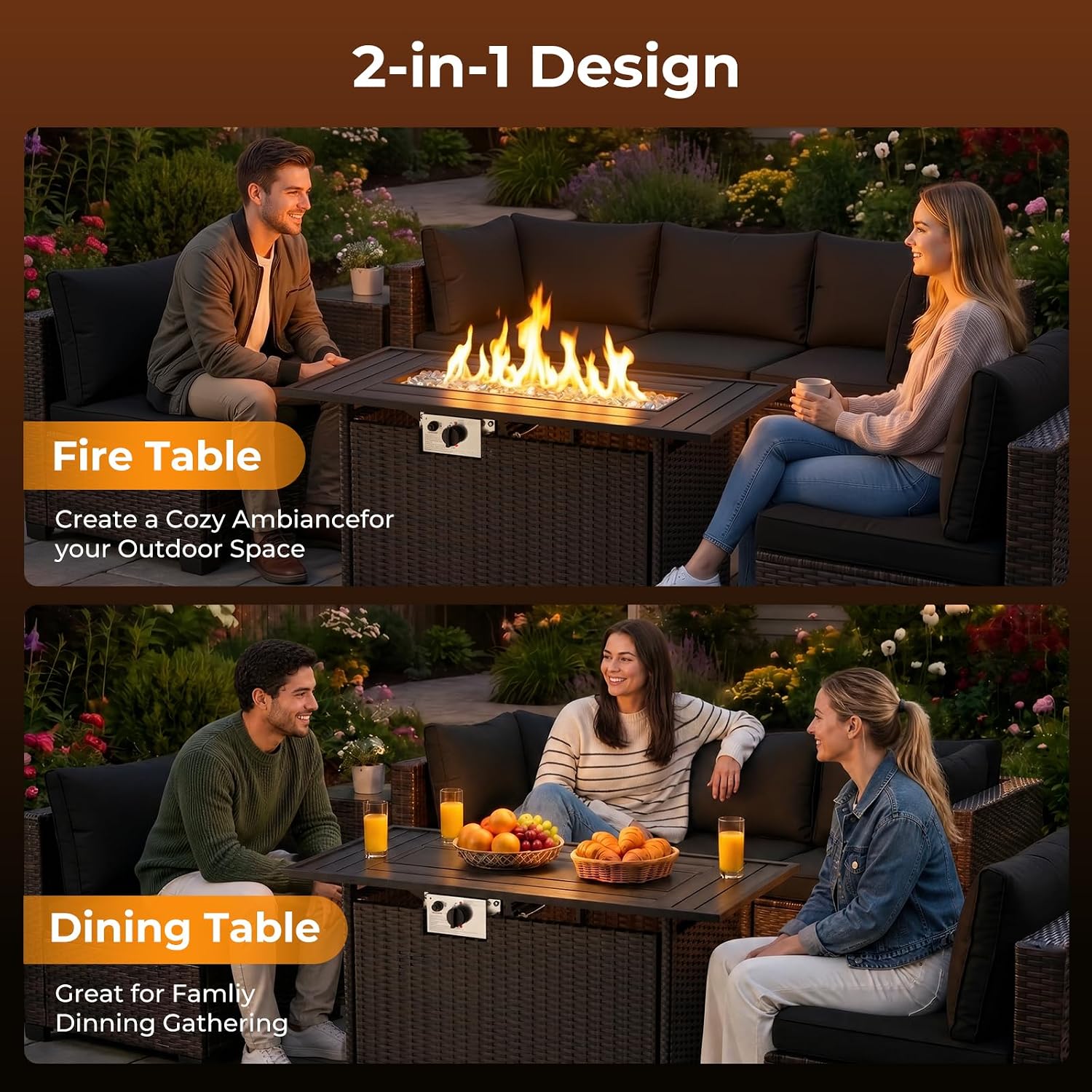 8-Piece Wicker Patio Conversat - Outdoor Furniture Set With Fire Pit ulasan dan harga