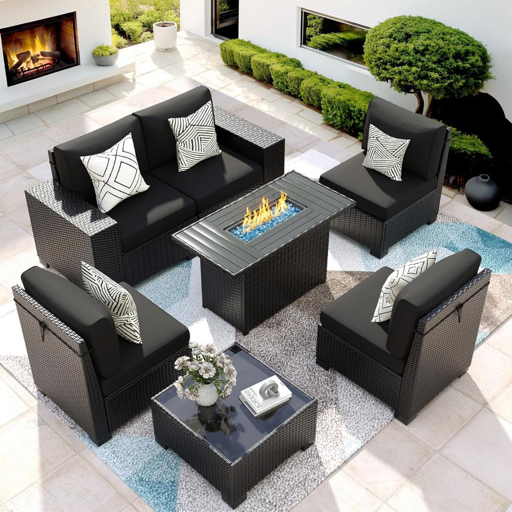 7 Piece Outdoor Sectional Sofa - Outdoor Furniture Set With Fire Pit ulasan dan harga