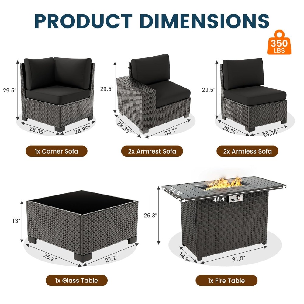 7 Piece Outdoor Sectional Sofa - Outdoor Furniture Set With Fire Pit ulasan dan harga