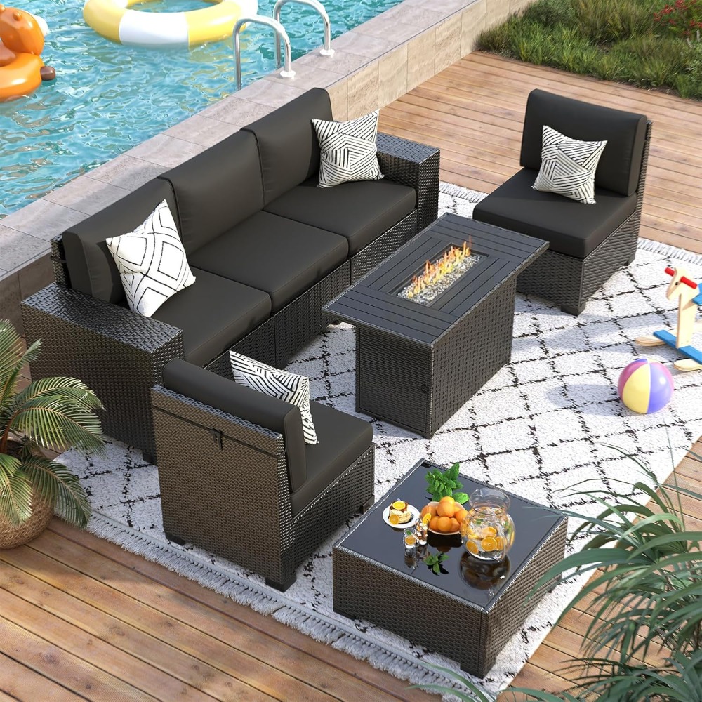 7 Piece Outdoor Sectional Sofa - Outdoor Furniture Set With Fire Pit ulasan dan harga