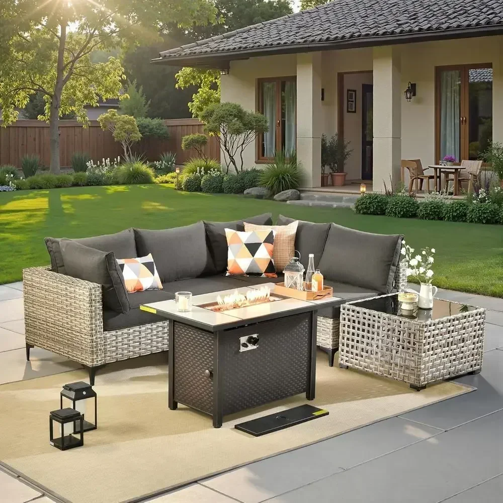 6-Piece Outdoor Wicker Patio F - Outdoor Furniture Set With Fire Pit ulasan dan harga
