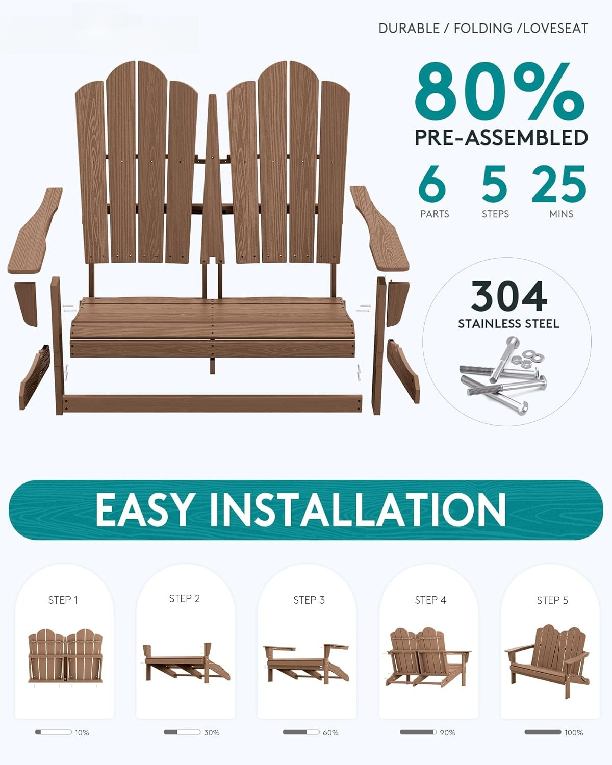 Folding Adirondack Bench, HDPE - Outdoor Furniture Hdpe ulasan dan harga