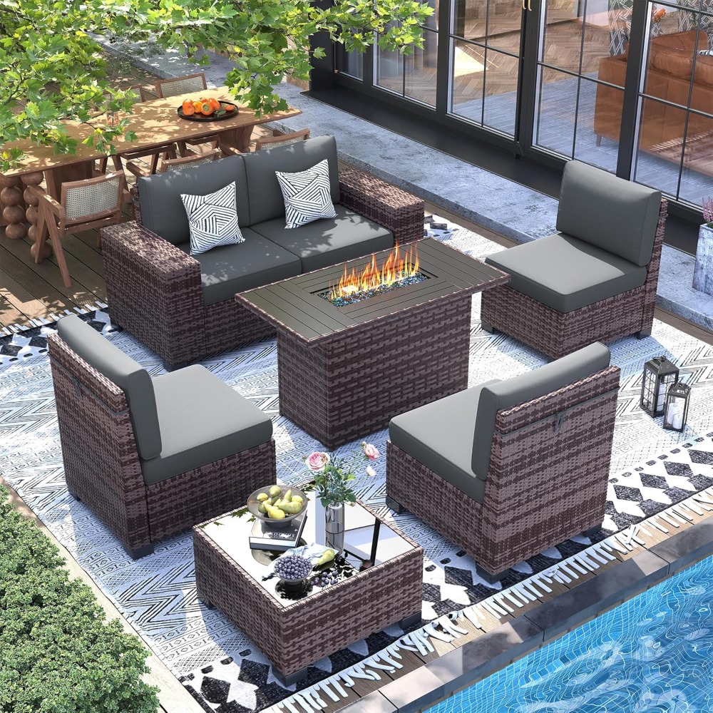 Sectional Sofa Set with Fire P - Outdoor Furniture Set With Fire Pit ulasan dan harga